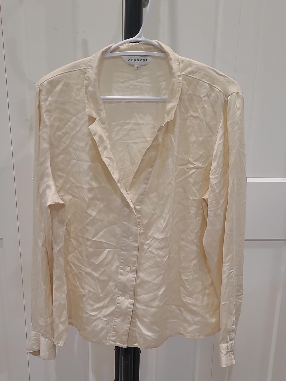 Current/Elliott Cream Button-Down Silk Shirt